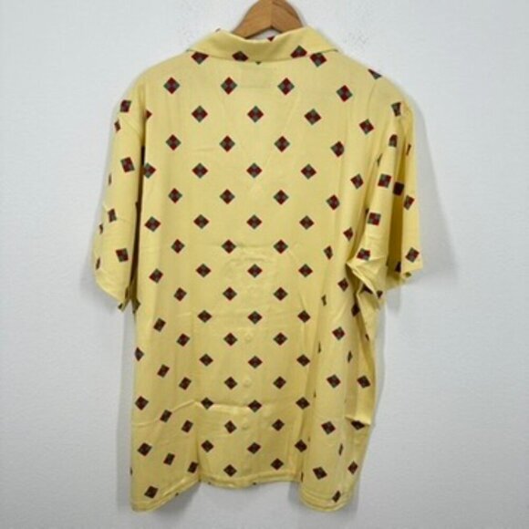 Bogey Boys Yellow Button Up Short Sleeve Retro Geometric Print Casual Golf Shirt - Picture 7 of 7